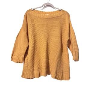 Eileen Fisher Marigold yellow mustard Sweater Boho Linen blend Size S Oversized
